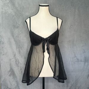Victoria's Secret Mesh Cami Lingerie Babydoll Night‎ Gown Sz L Satin Bow Trim